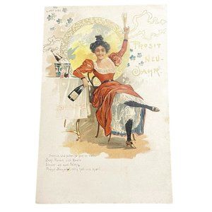 Vintage Postcard Prosit Neu Jahr Turn of Century Non Topographical Standard u
